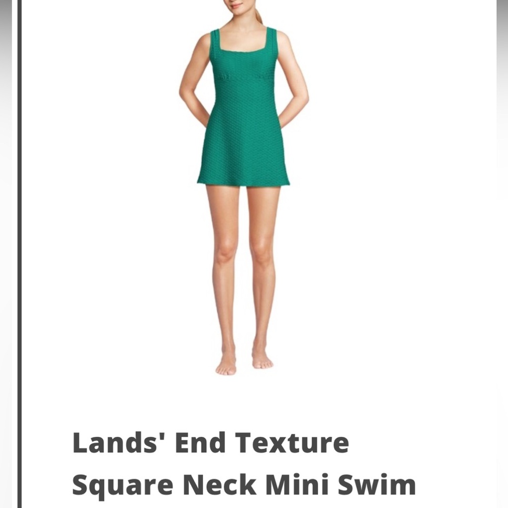 Lands' End Green Textured Square Neck Swim Dress
